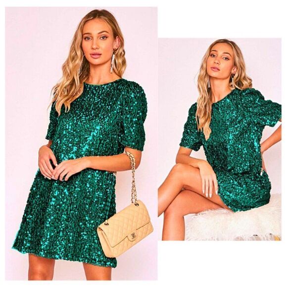 ALMOST GONE!! - HUNTER GREEN SEQUIN DRESS - Picture 1 of 3